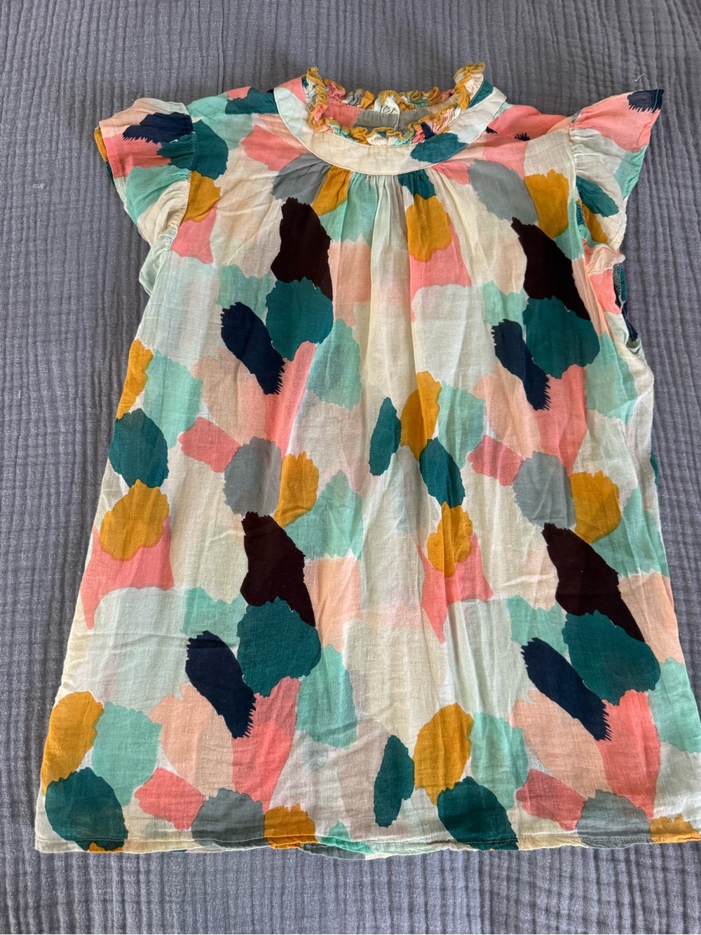THML Abstract Print Cotton Flutter Sleeve Blouse Top M - Picture 1 of 6